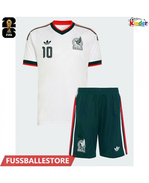 Günstige Mexiko Alexis Vega #10 Auswärts Trikotsatzt Kinder WM 2026 Kurzarm (+ Kurze Hosen)